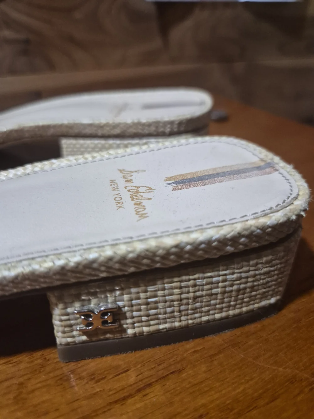 Sam Edelman Natural Raffia Slide Sandals with Beaded Buckle